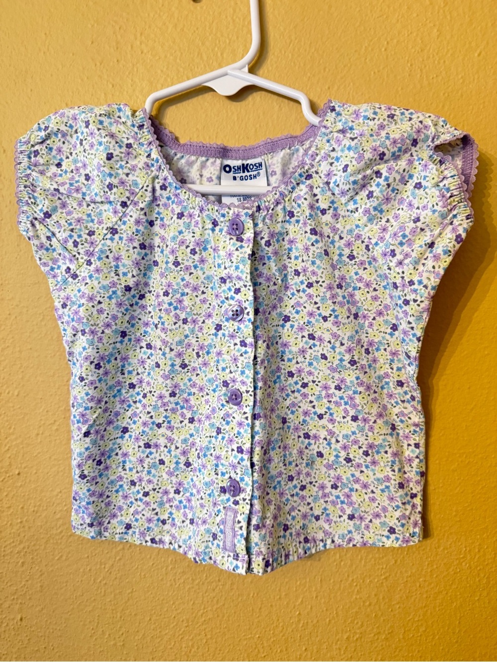 Vintage 80s OshKosh B'gosh Girls' Purple Floral Button-Front Top